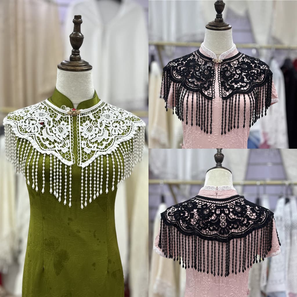 Arte retrô estilo chinês indústria pesada pérola borla pequeno xale feminino primavera verão moda All-Match Cheongsam ve