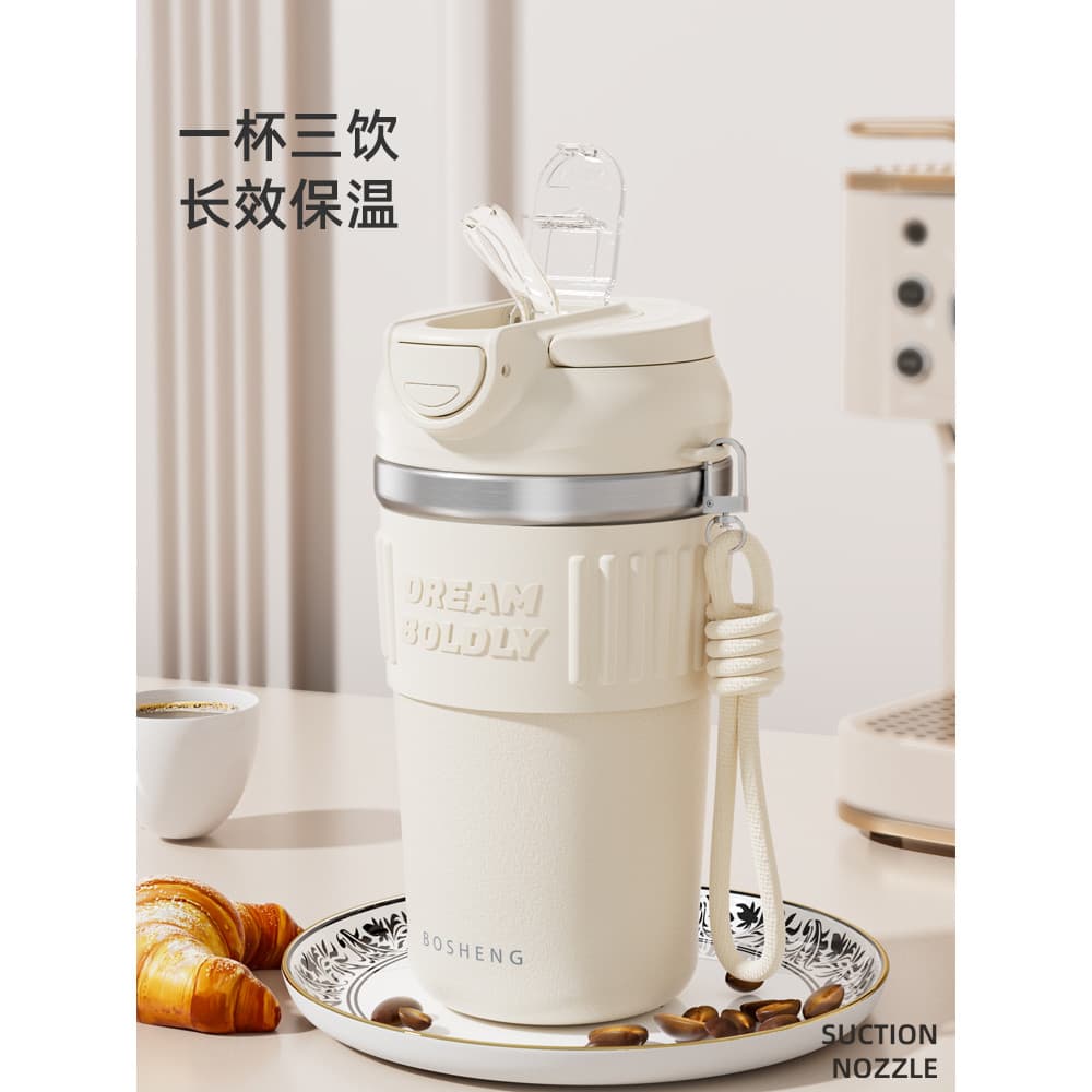 Copo térmico portátil para mulheres de alto valor, copo de palha masculino para transporte de café, copo de água de aço