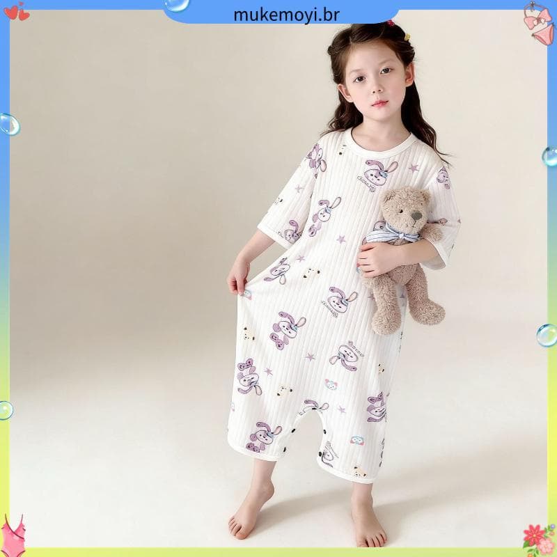 Pijama infantil solto de meia manga, peça única, verão, desenho animado, estrela, Delu, colcha à prova de chute, médio e