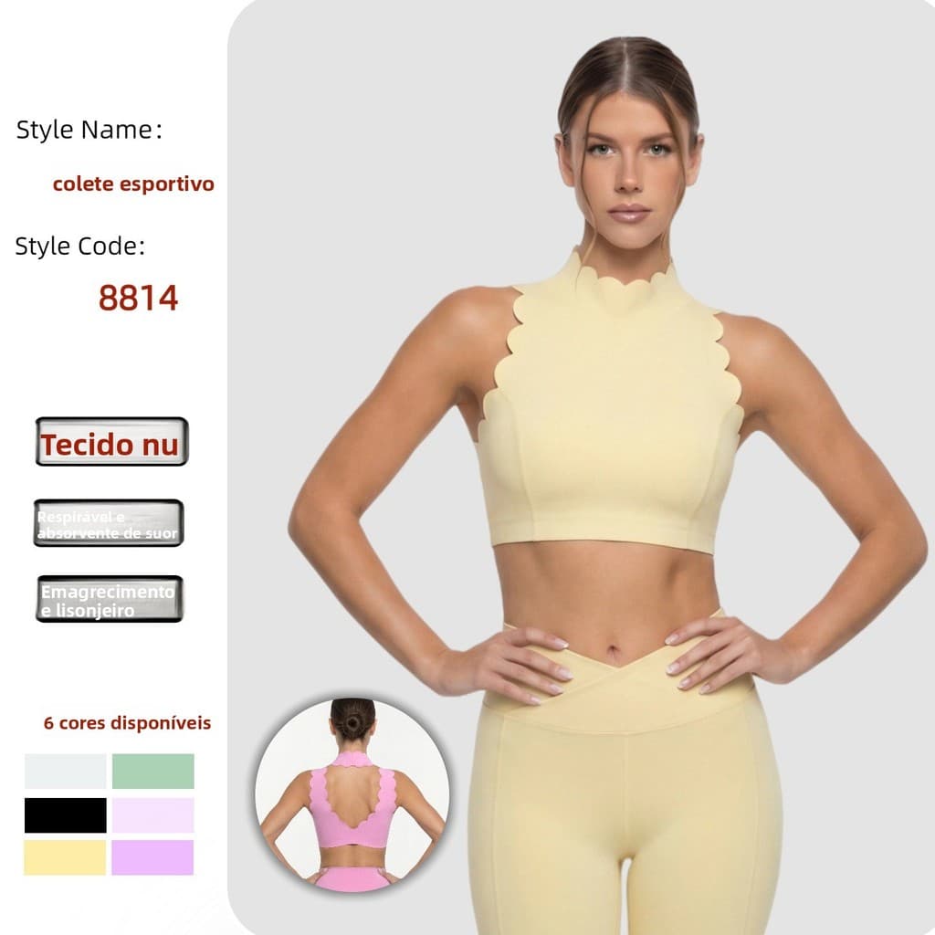 Top de yoga sem mangas com decote halter, renda e alças largas, belo design nas costas, top esportivo para Pilates e fit