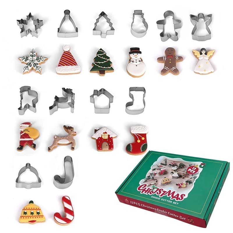 Conjunto De Cortador De Biscoitos De Natal 12P Ferramentas De Cozimento De Aço Inoxidável