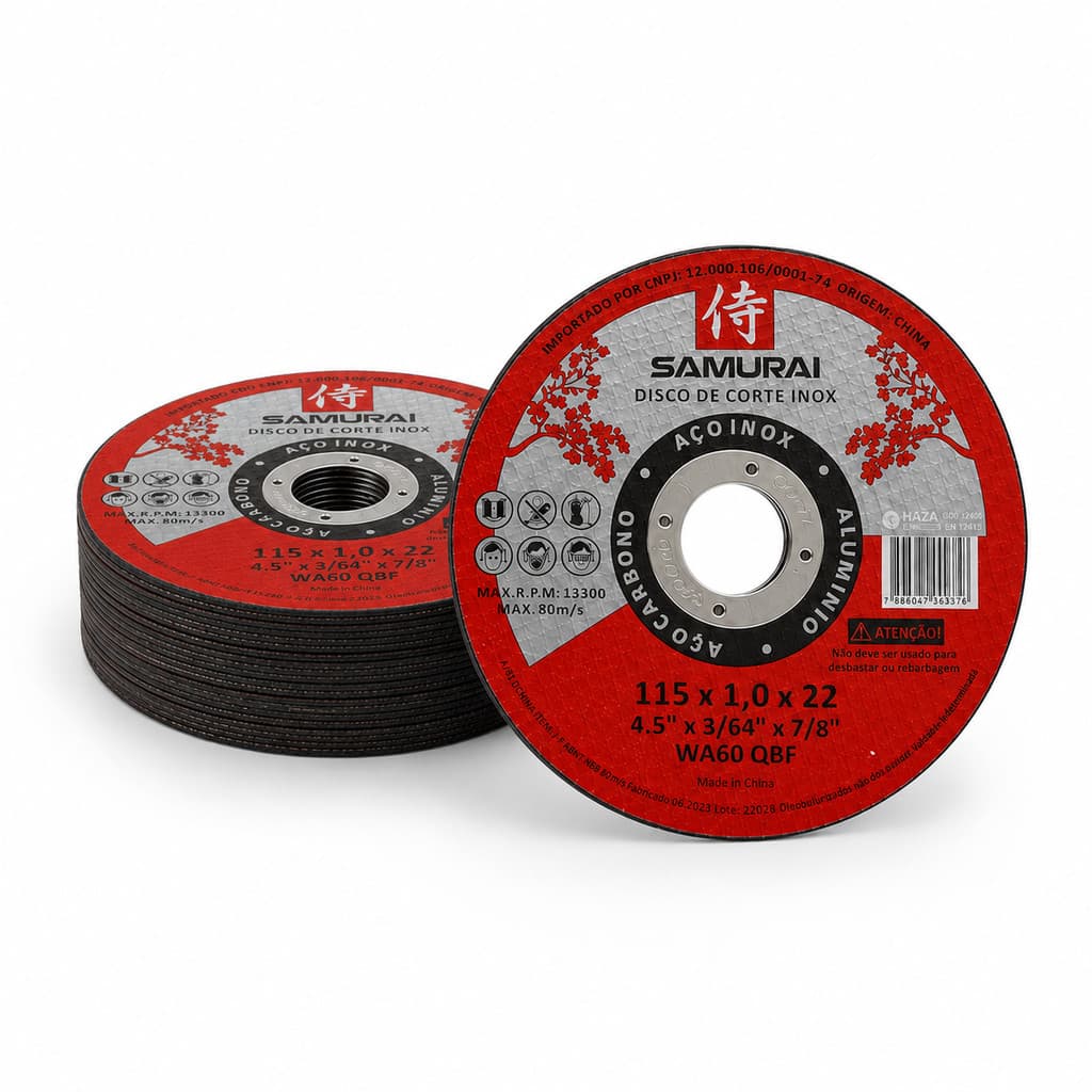 Kit 10 Discos Corte Aço Inox Fino 4.1/2 115x1,0x22 Samurai