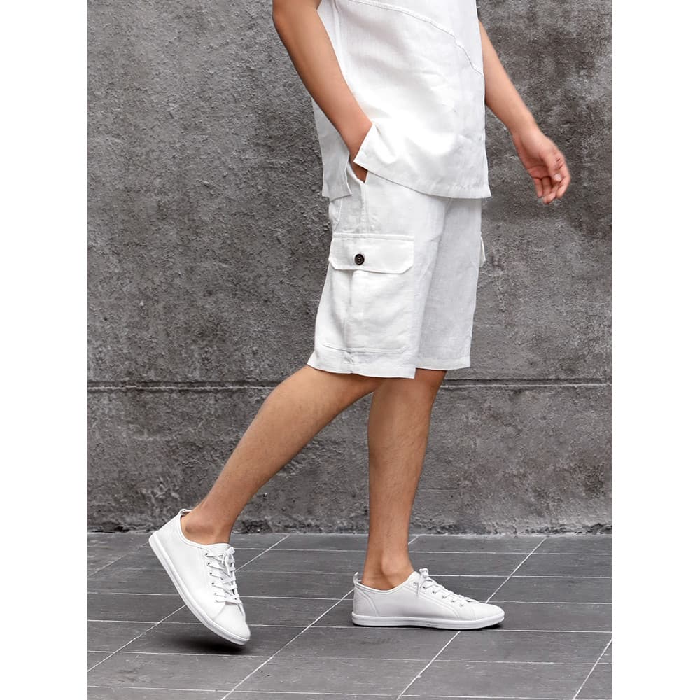 Nan estilo chinês masculino verão estilo fino tamanho grande calças Ramie calças masculinas de linho completo de cinco p