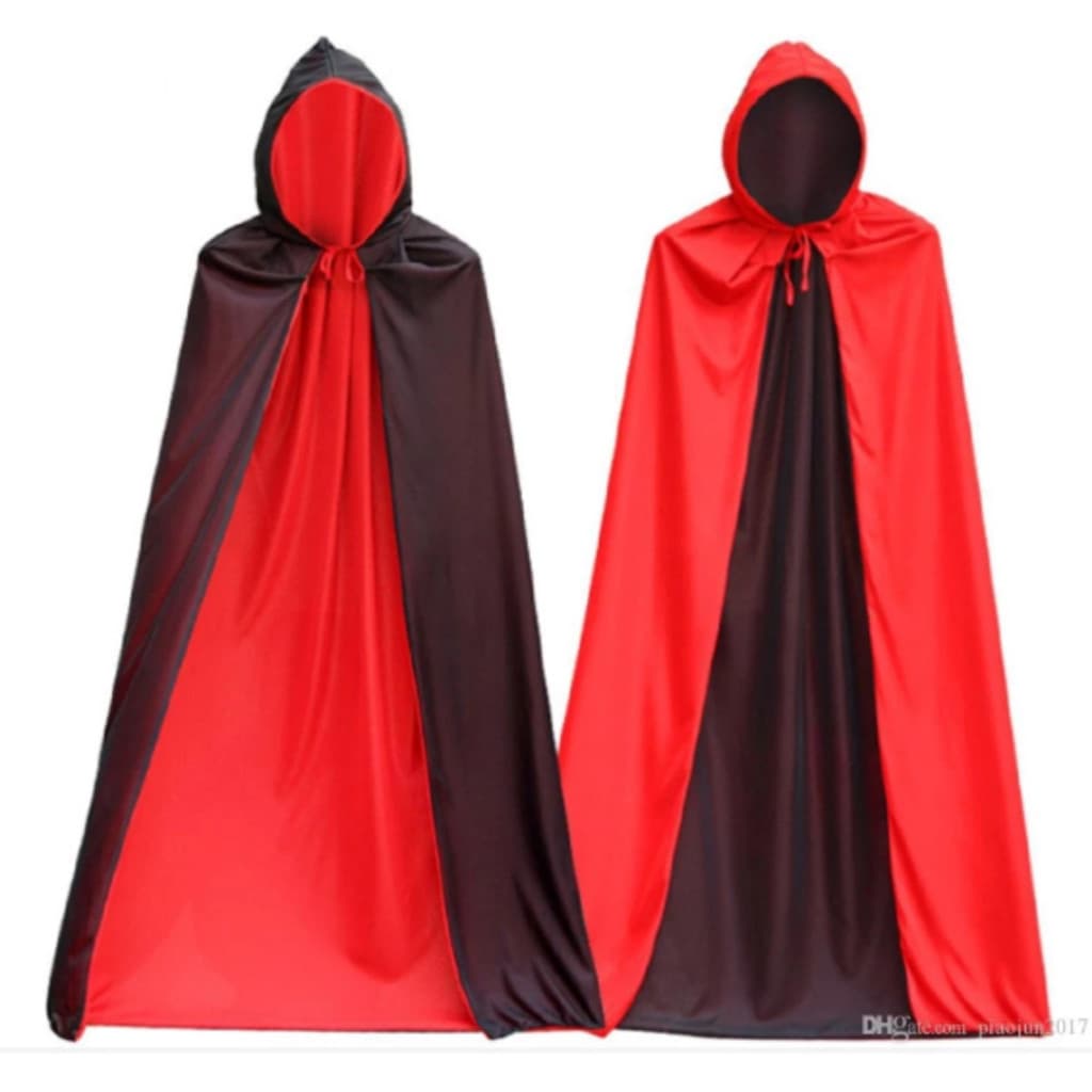 Capa de Bruxa e Vampira Dupla Face com Capuz, Fantasia Gótica Longa para Halloween, Carnaval, Festas Temáticas, Cosplay