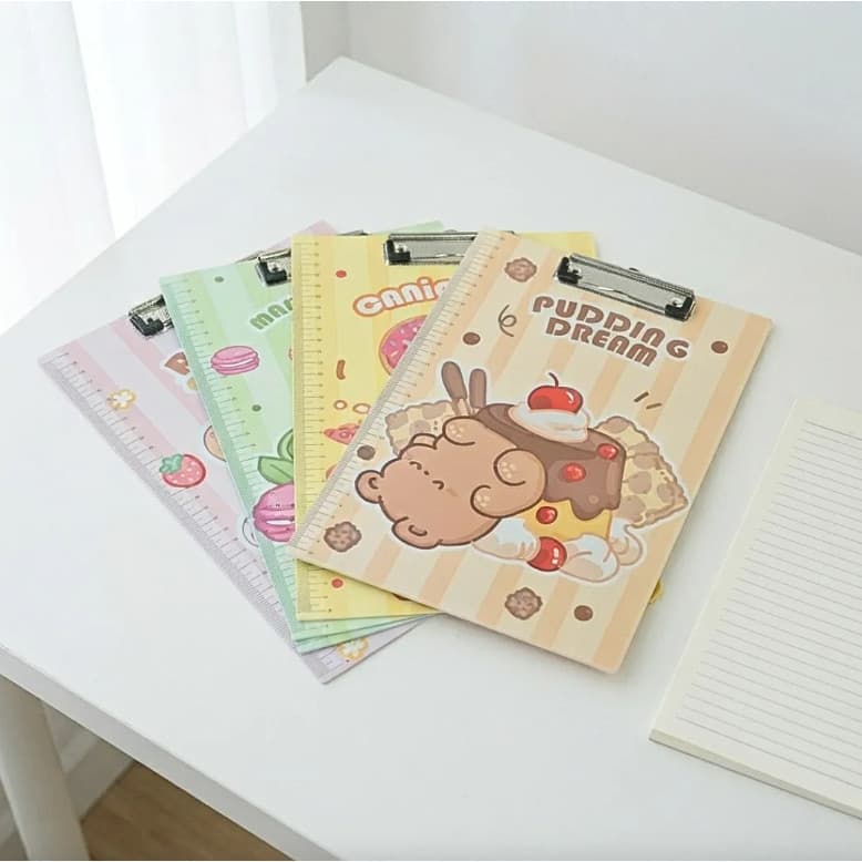 Kit 2 Prancheta A4 Fofa com Presilha Metálica e Régua Lateral Material Escolar Escritório