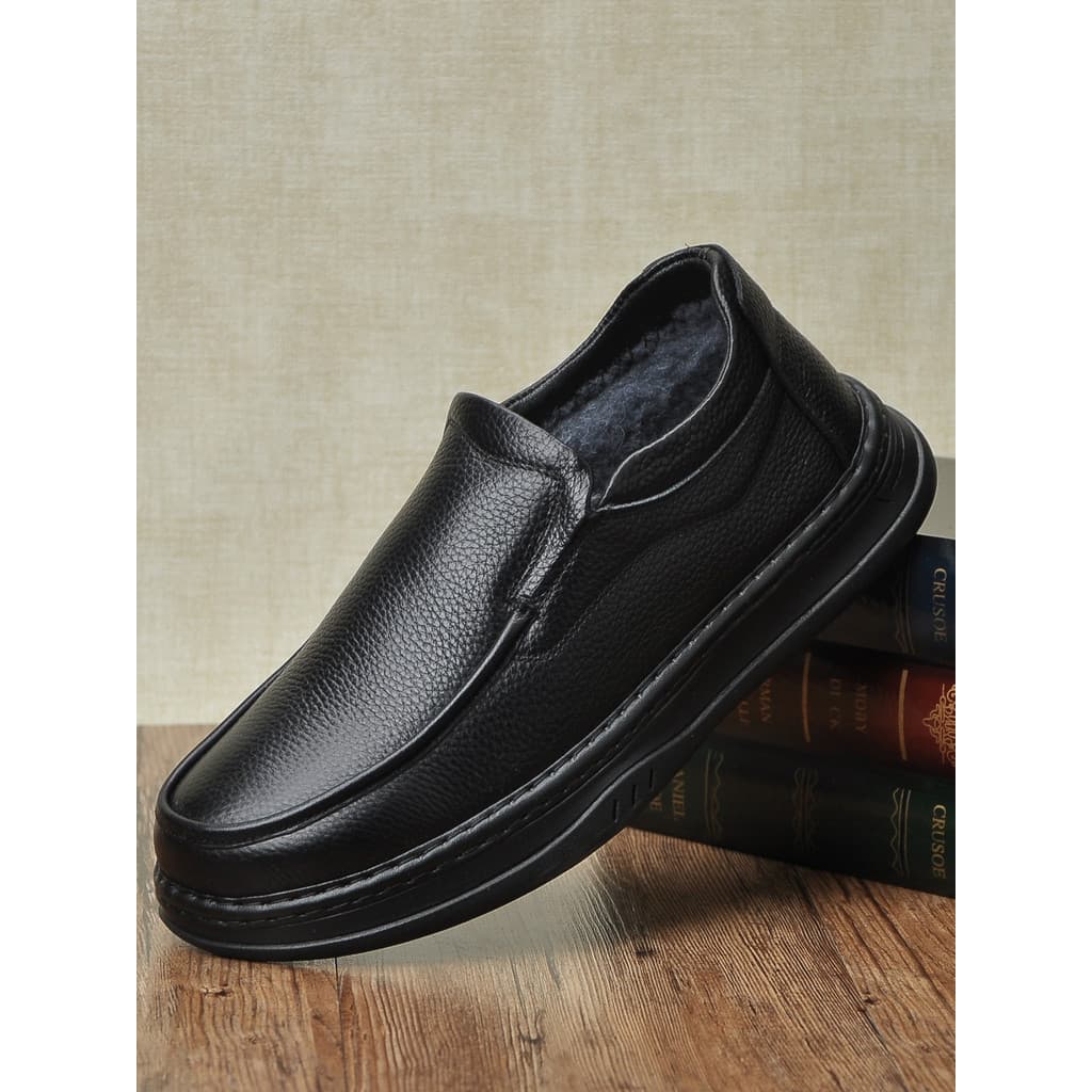W inverno forro de lã engrossado quente couro genuíno sapatos de algodão capa de sola macia pés sapatos de couro casuais