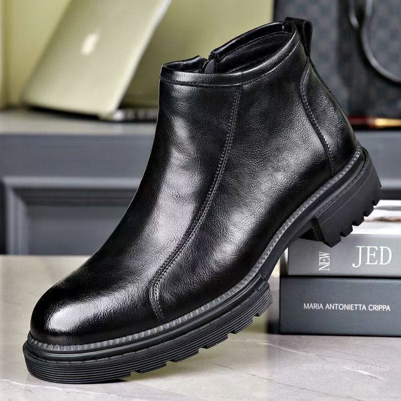 Couro genuíno Chelsea Martin botas masculinas inverno velo-velo quente meados de topo sapatos de couro estilo britânico