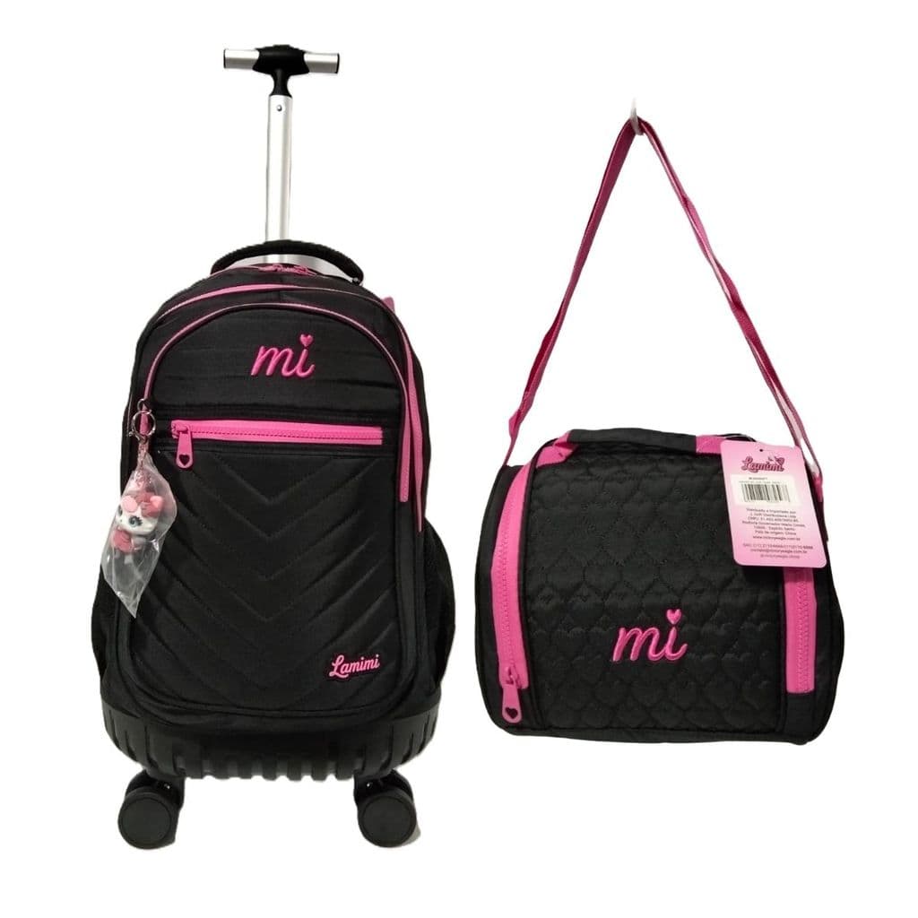 Kit Mochila Com Rodas e carrinho Lancheira Escolar Termica Lamimi
