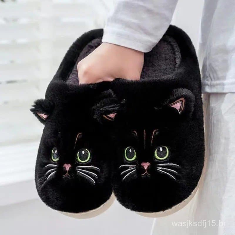 Adequado para chinelos femininos de gato fofos, adequados para homens, chinelos de sola grossa, chinelos de pelúcia de i