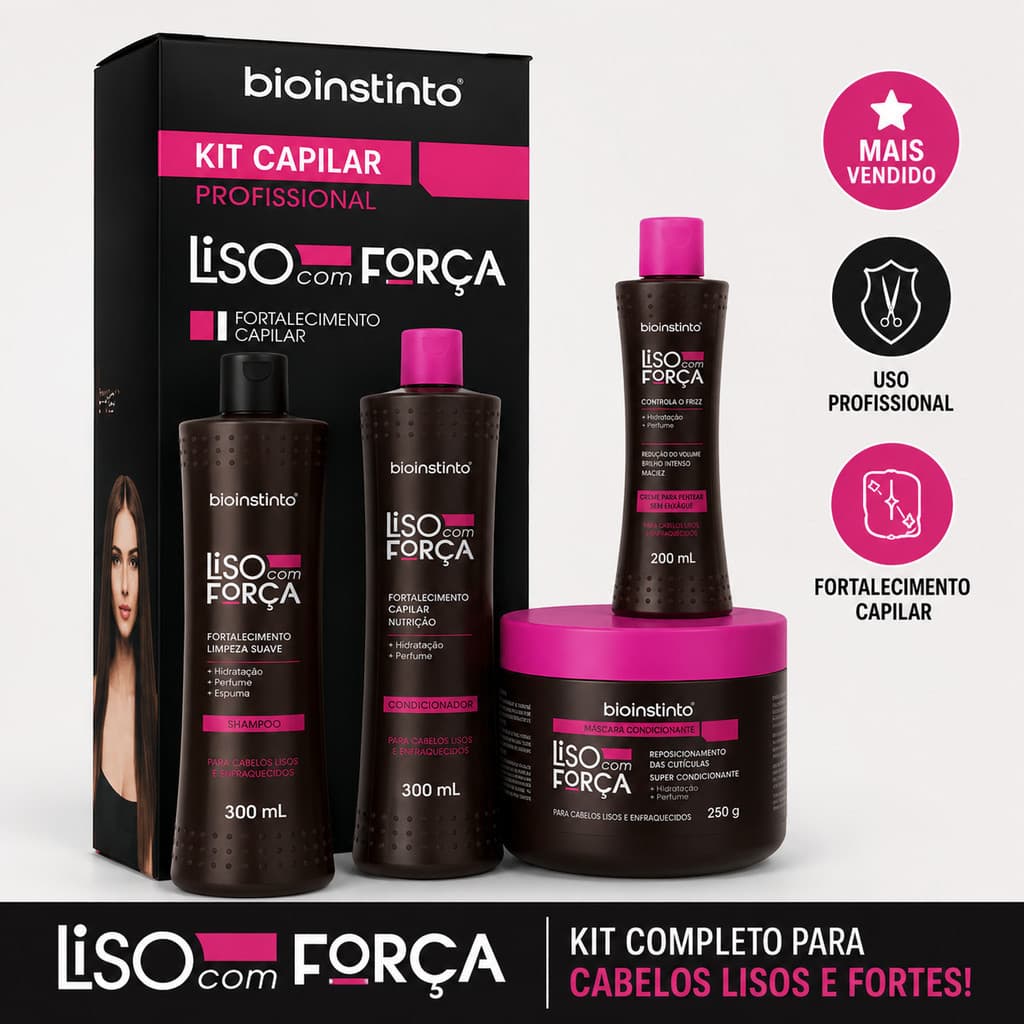 Kit Capilar Liso com Força Bio Instinto 4 Itens Fortalecimento Crescimento e Reparação