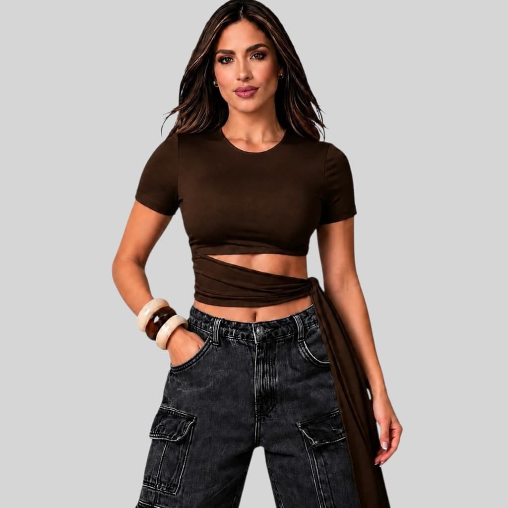 Cropped Manga Curto Suplex Premium Forrado Amarração Lateral M-G G1-G2