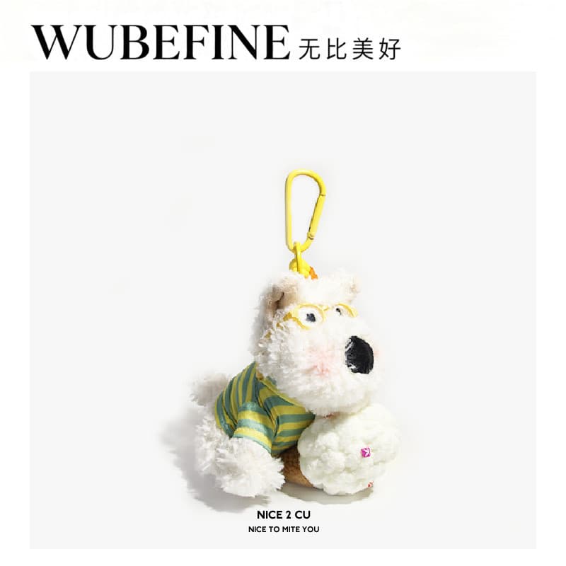 Pingente de Pelúcia Fofo de Sorvete e Cachorrinho West Highland para Mochila, Ornamento de Chaveiro de Cachorrinho Rabis