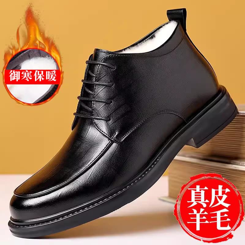 Sapatos de algodão masculino 2025 inverno novo estilo negócios Casual sapatos de couro genuíno forro de lã engrossado lã