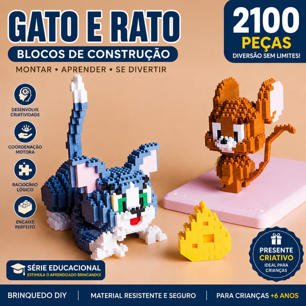 2100 Pçs Brinquedos de Construção Blocos de Montar Gato e Rato Série Educacional Crianças DIY Presente de Natal Criativo