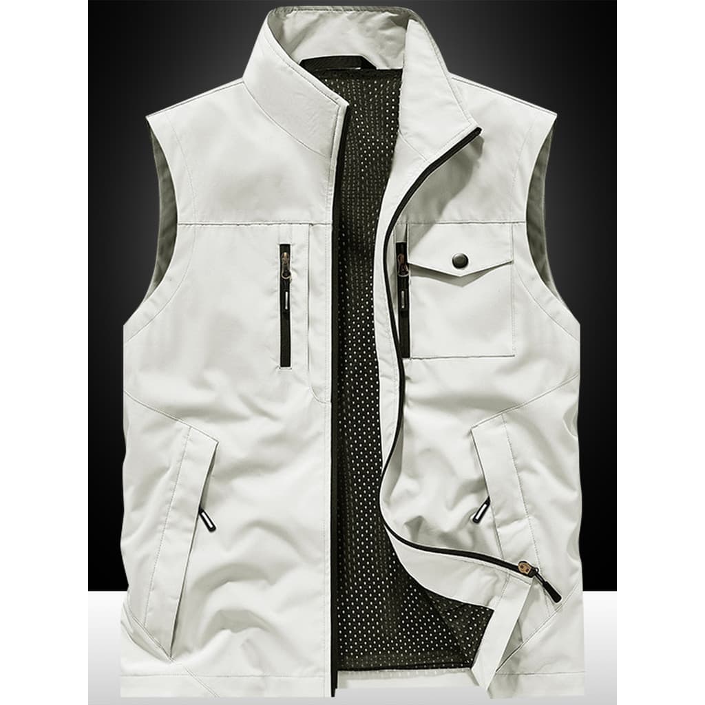 Outono Casual colete masculino viagem ao ar livre Multi-saco colete solto tamanho grande simples colete gola alta ferram