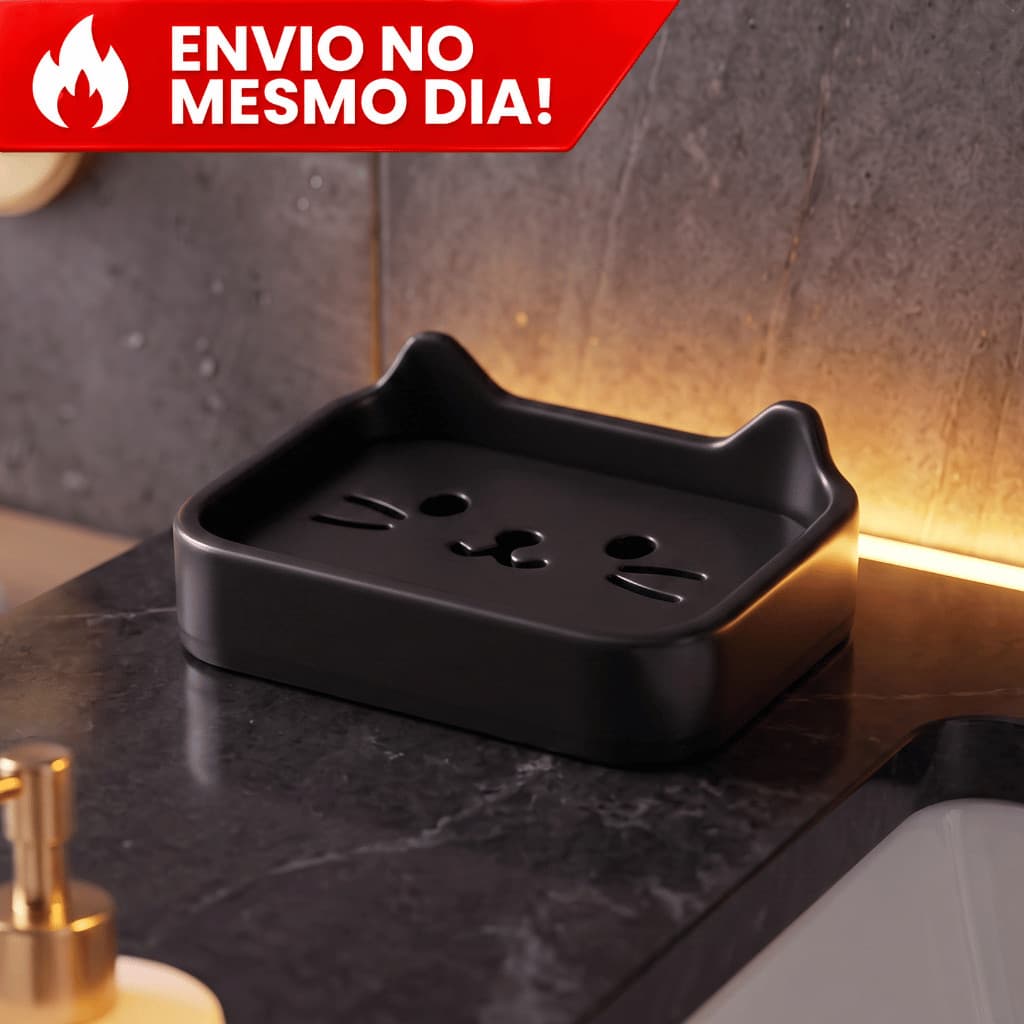 Saboneteira Gatinho para Lavabo Porta Sabão Drenagem Organizador Banheiro Cozinha Lavanderia
