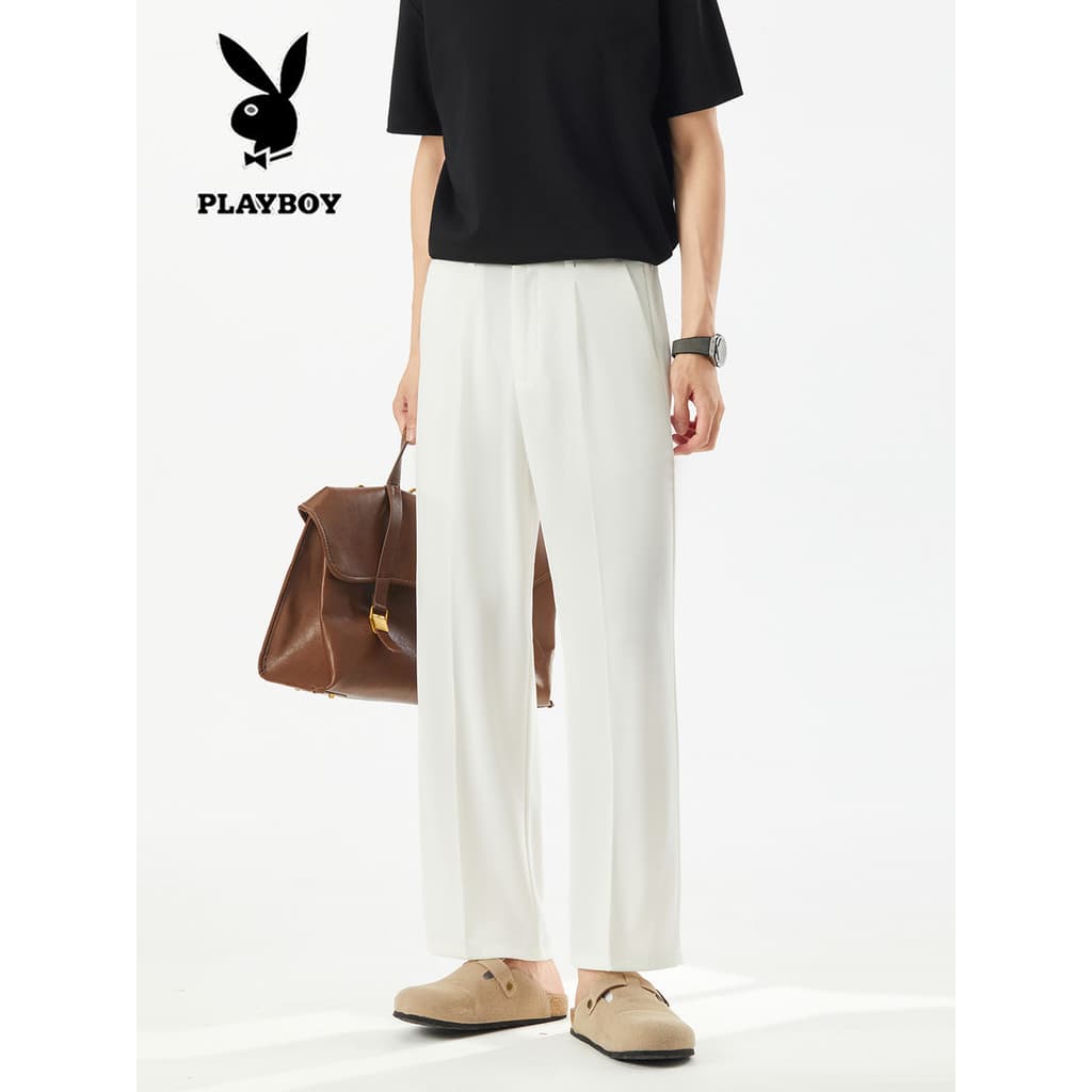 Playboy branco Anti-rugas em linha reta tornozelo-perna calças masculinas roupa Formal 26 novo estilo de negócios Casual