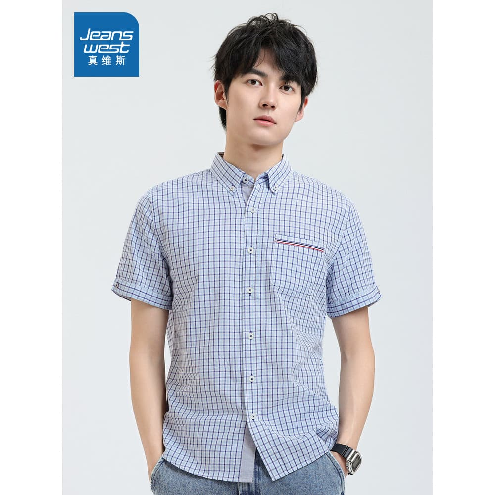 LYYY Zhenweisi roupas masculinas 2026 verão novo estilo elegante confortável All-Match verificação lapela camisa de mang
