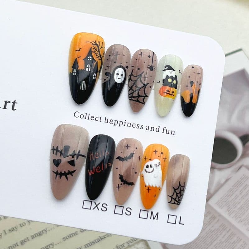 Estoque pronto novo estilo Halloween Manicure escura olho de gato abóbora engraçado Wearable estudante remendo unhas fof