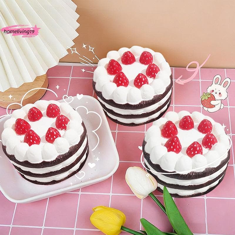 HOM Macio Lento Subindo Morango Brinquedo Kawaii Bolo De Aniversário Design Alívio Do Estresse Para Festa Saco Enchiment