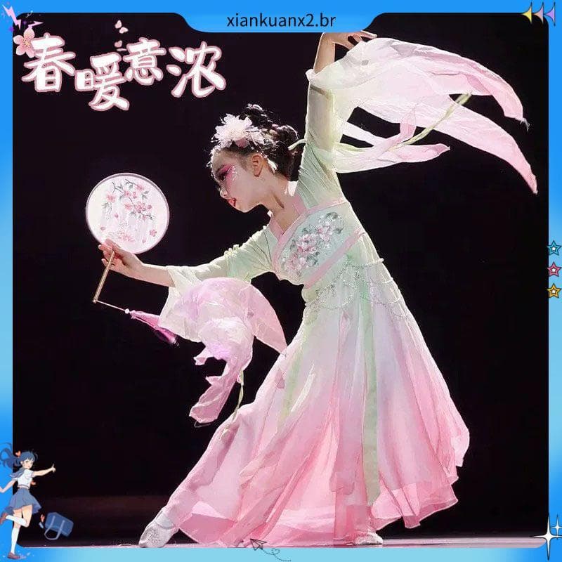 Quente traje de dança clássica crianças chinês clássico dança menina traje mesmo estilo chinês Tang elegante gaze de fad