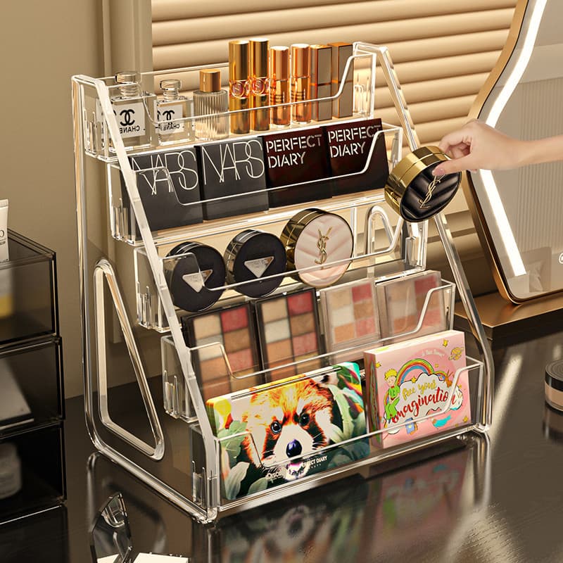 Caixa de armazenamento de cosméticos transparente penteadeira de grande capacidade batom sombra paleta prateleira tipo e