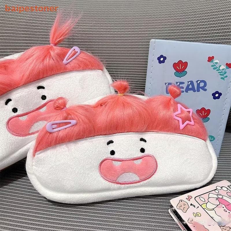 [baipestoner] Cabelo Rosa Engraçado Lápis De Pelúcia De Grande Capacidade Bolsa Desenho Criativo Boca Canetas Para Menin
