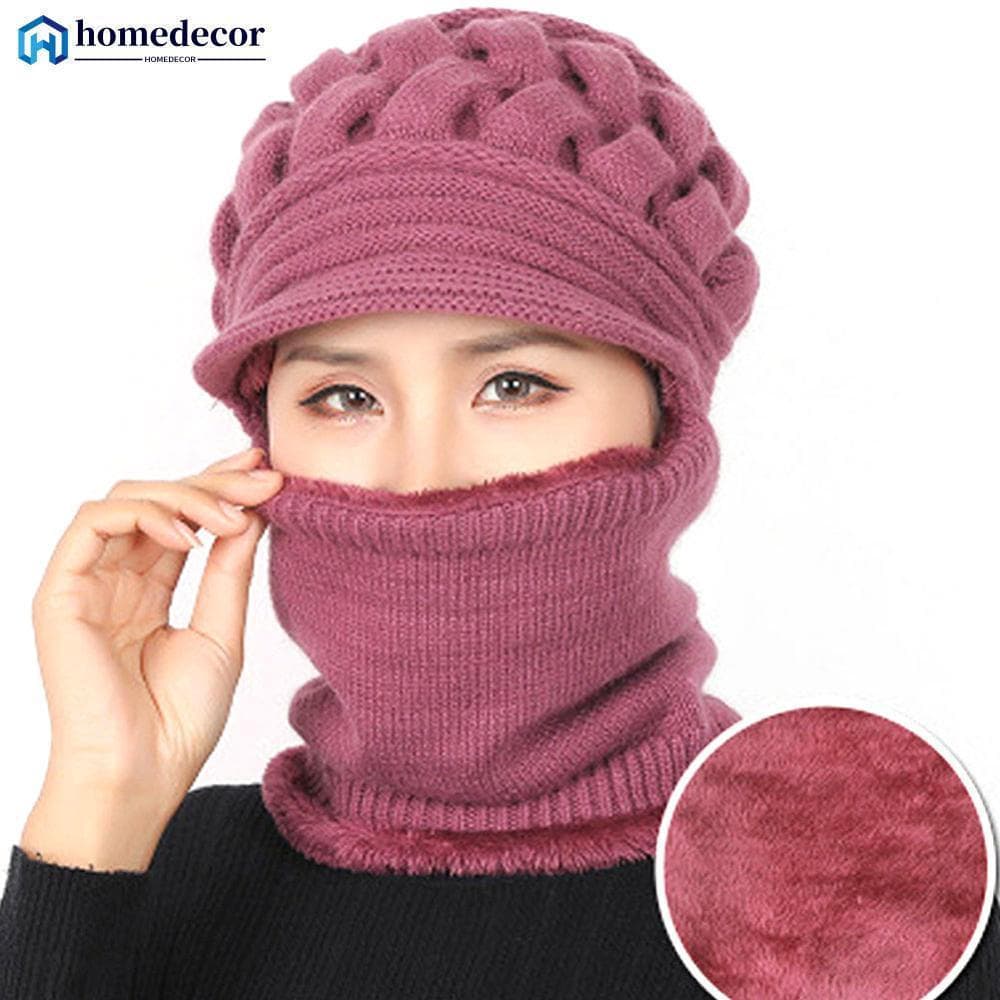 Homedecoração Feminino Inverno À Prova De Vento Gorros Cachecol Boné Ciclismo Ao Ar Livre Quente Lã Espessamento Chapéu