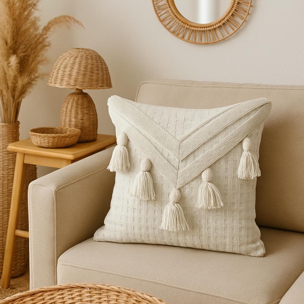 Capa Macramê Algodão Almofada Artesanal Decoração Boho Trama Natural handmade pompom trançado