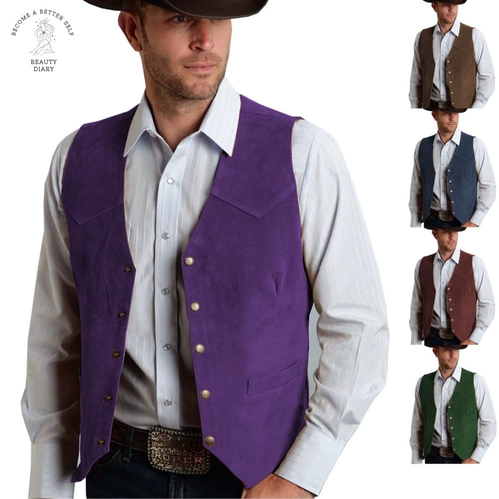 Masculino Camurça Terno Colete Com Decote Em V Botão De Metal Sem Mangas Fino Ajuste Formal Negócios Casual