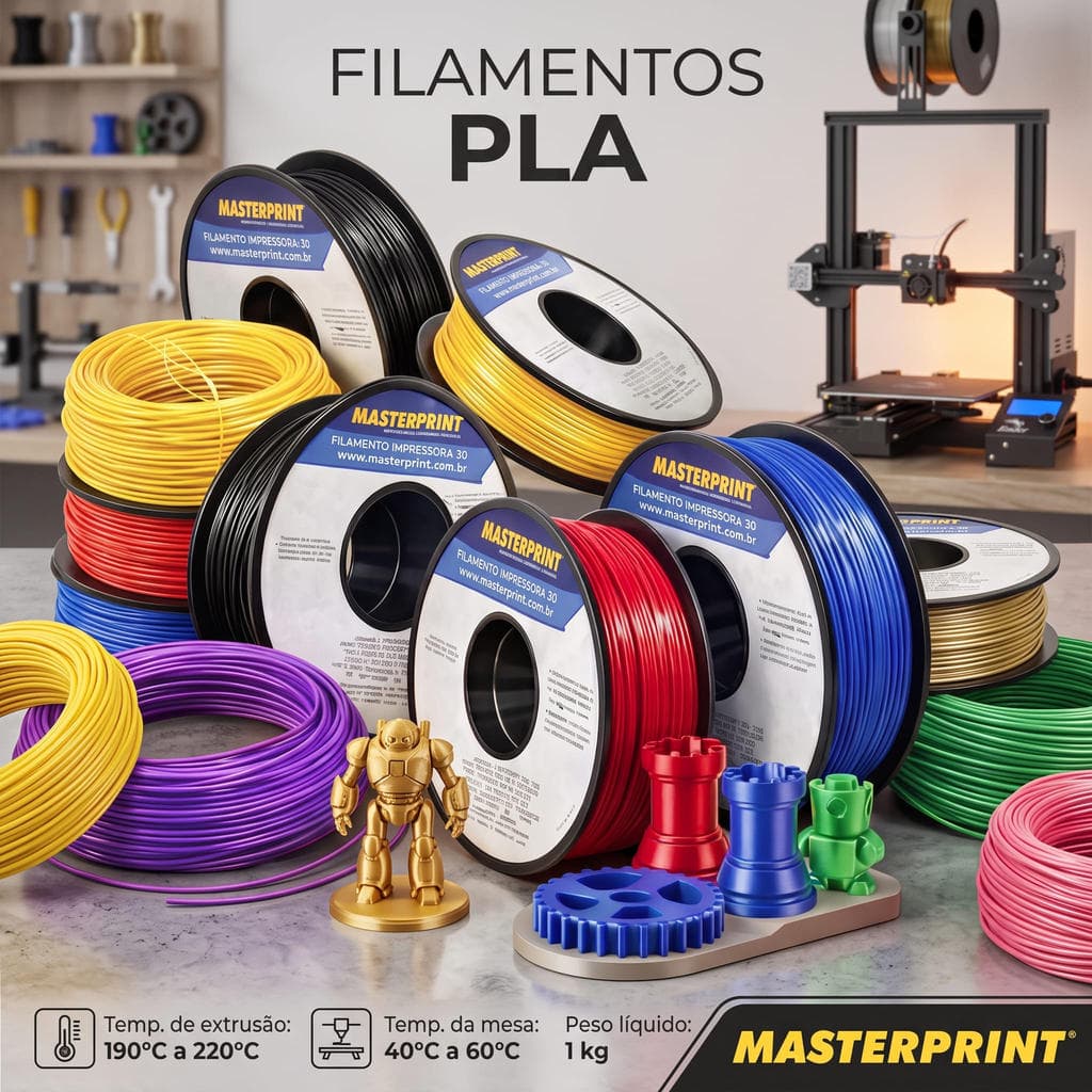 Filamento PLA 1.75mm 1Kg Masterprint Para Impressora 3D - Alta Aderência