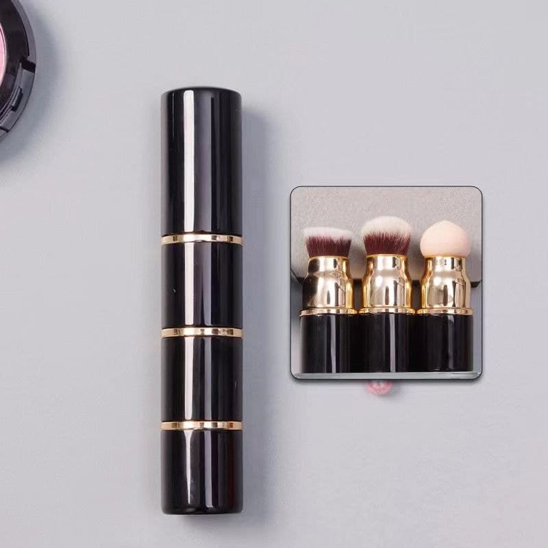 Mini portátil destacável quatro-em-um pincel de maquiagem com tampa fundação pó solto Blush escova labial dupla cabeça p