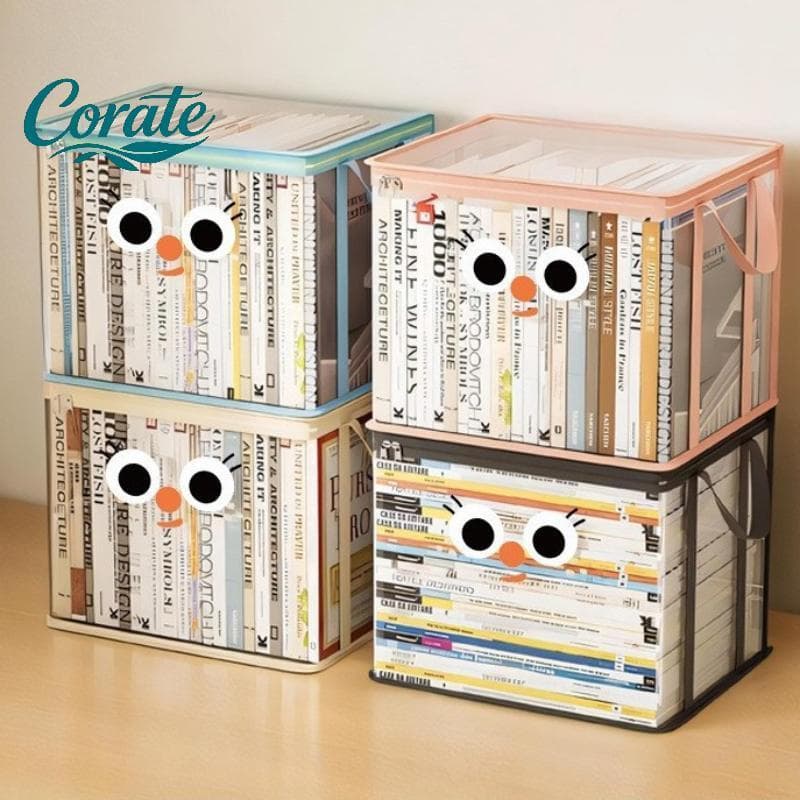 [Corate] Transparente Dobrável À Prova D'água Caixa De Armazenamento De Livros Organizador Resistente Para Dormitório Es