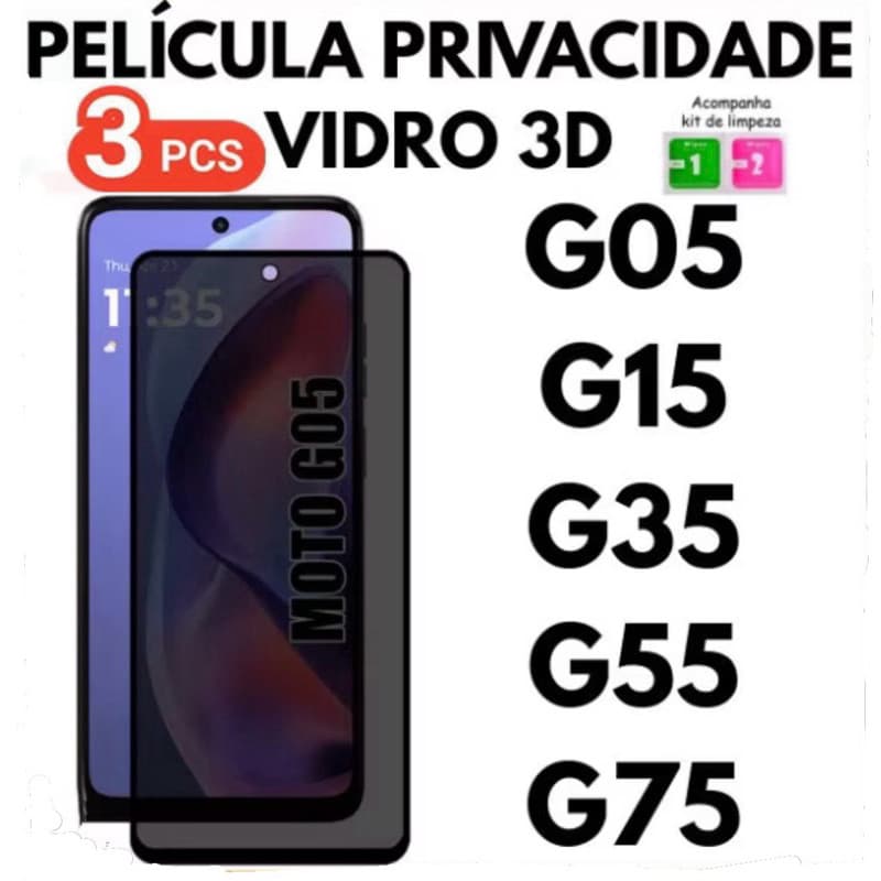 kit 3 Película 3D Privacidade G05 G15 G35 G55 G75