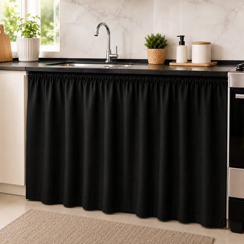 Cortina Decorativa Cozinha Lavanderia Balcão Preta Elegante Pratica Duravel Resistente Impermeável