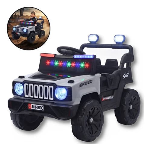 Mini Carro Elétrico Infantil 12v Utv Cinza Com Som E Luzes Bateria Recarregável