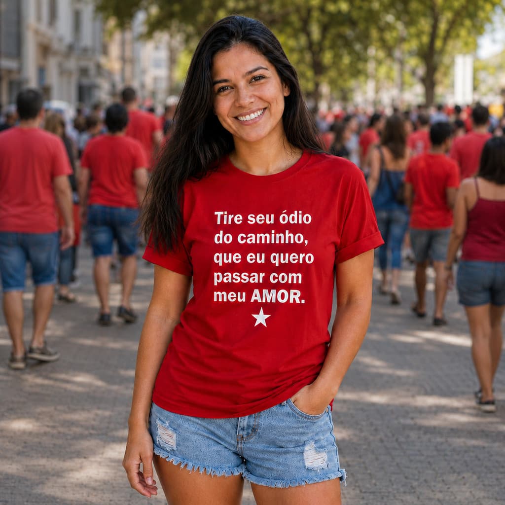 Blusa Feminina Petista Vermelha Estampa Estrela PT Frase Política Casual Feminina