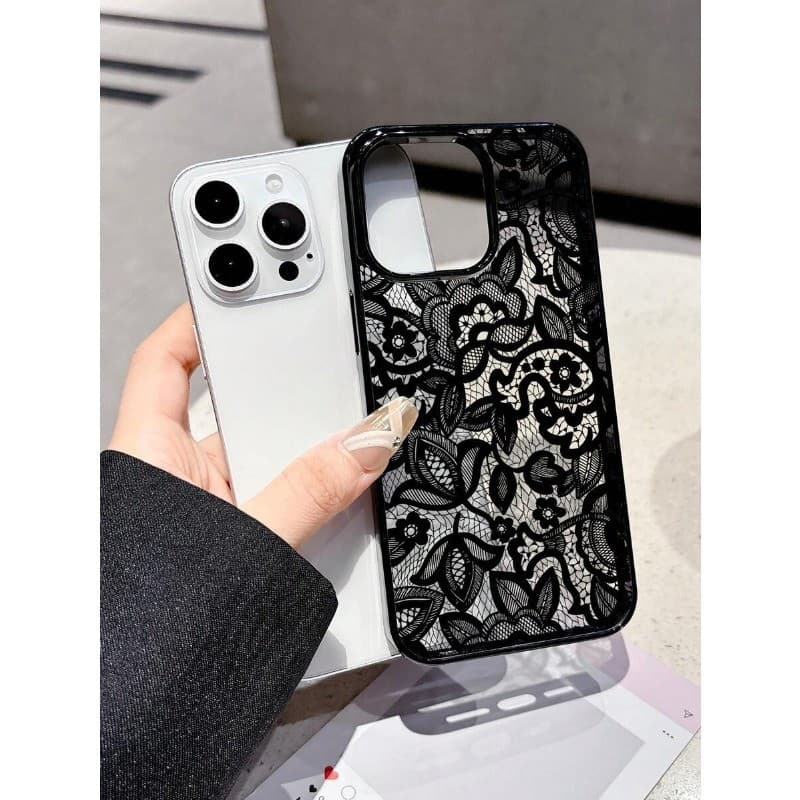 Padrão de arte retrô adequado para iPhone 17/16 Pro Max Capa de telefone Apple Moldura preta Capa rígida transparente co