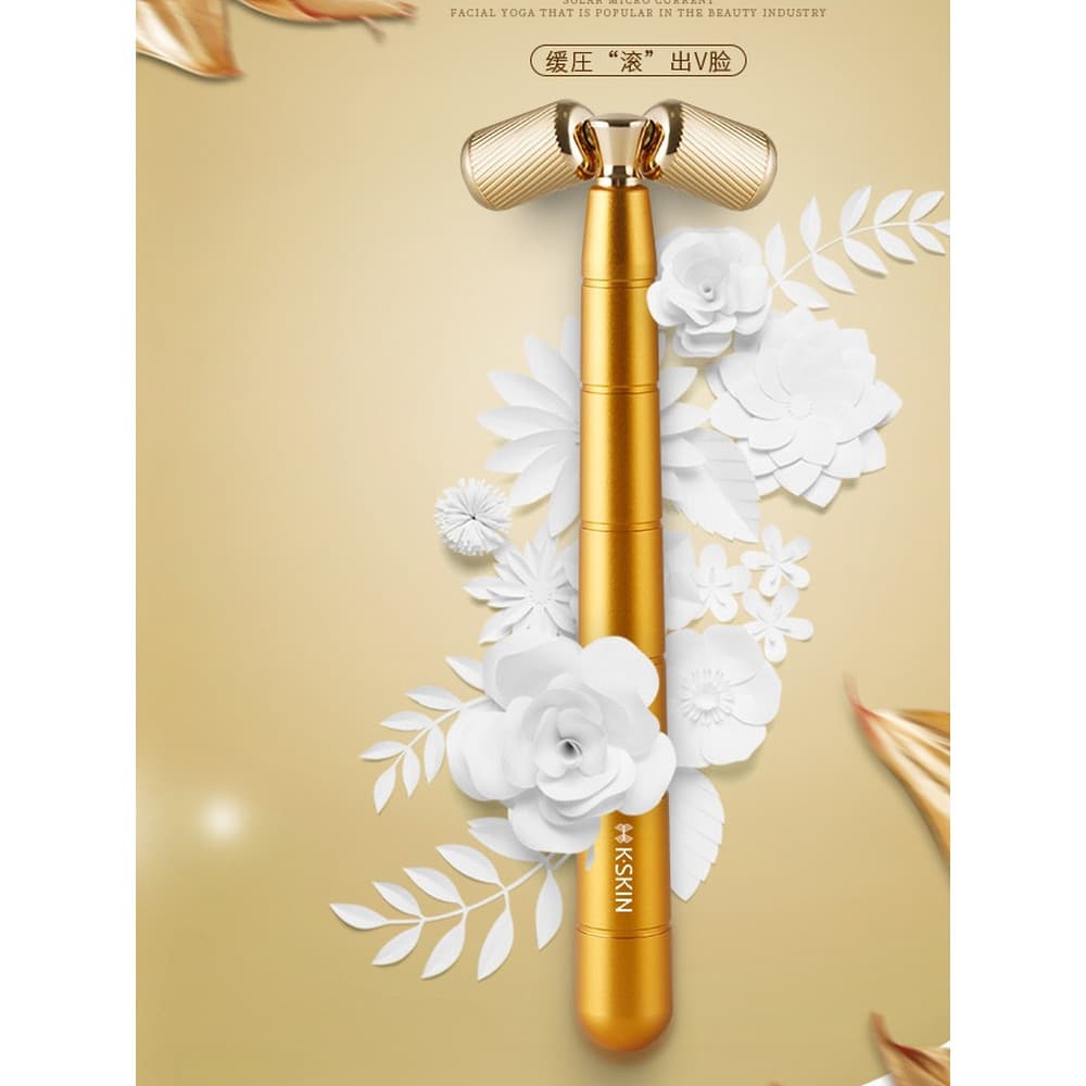 Arroz dourado rosto moldar instrumento rolo massageador facial instrumento de beleza facial V rosto rolo haste dourada f