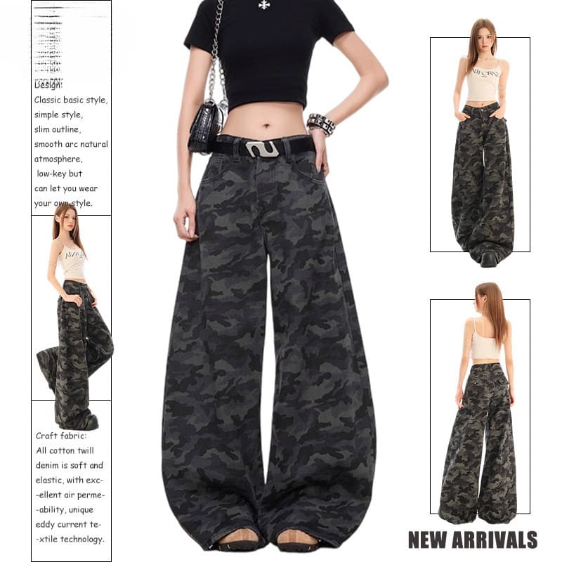 Americano Retro camuflagem calças masculinas calças soltas macacão Jeans Carogo calças casuais soltas calças de perna la