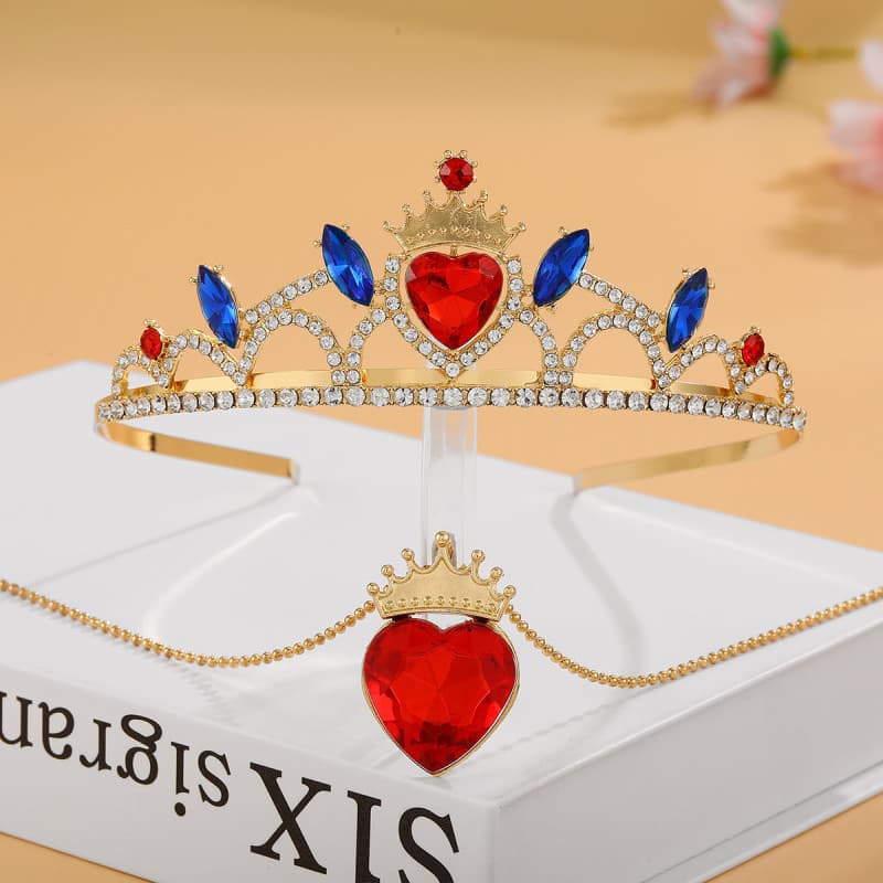 Colar De Coração De Coroa De Pedras Preciosas Vermelhas E Azuis Conjunto De Aniversário Acessórios Infantis De Cristal F