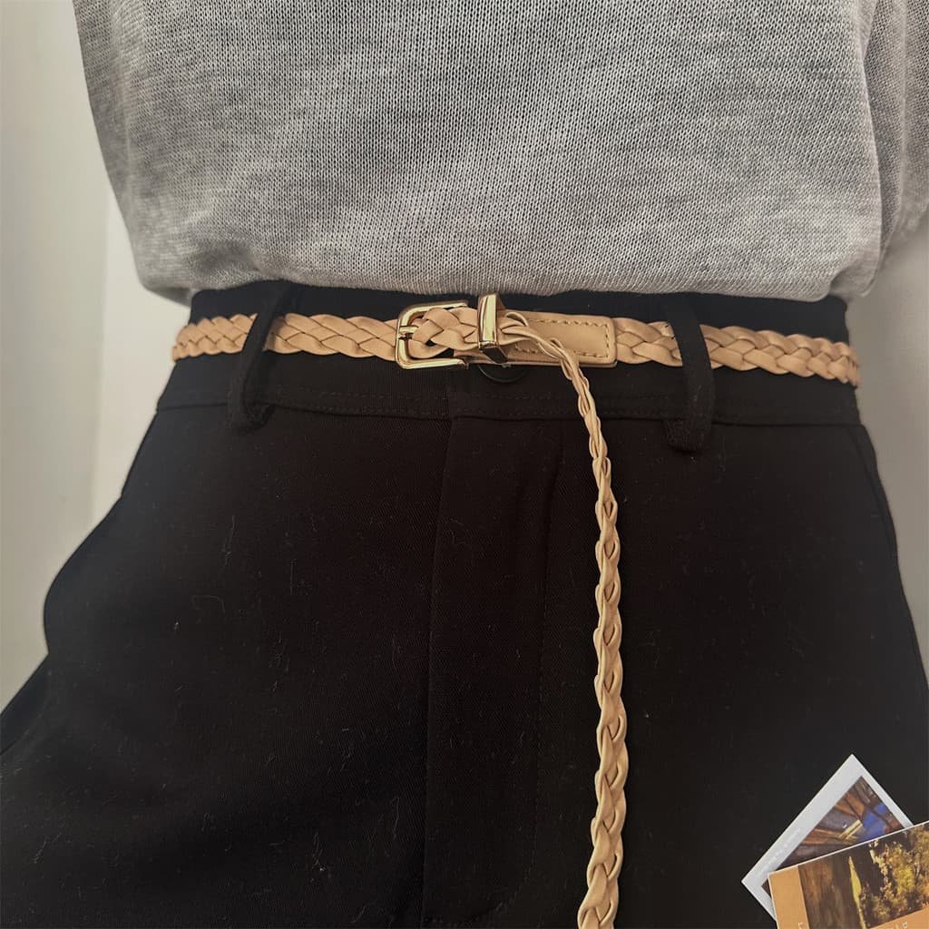 Versão coreana cinto trançado feminino decorativo cinto fino pino fivela cinto All-Match moda cintura corrente saia deco