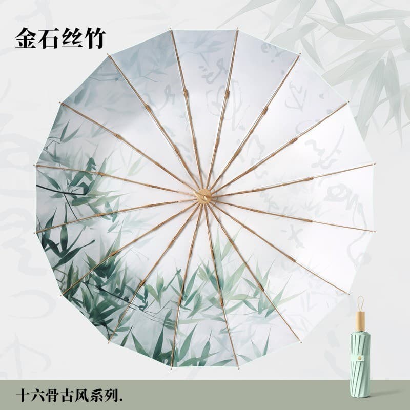 Três vezes 16 ossos estilo chinês cor colágeno alça de madeira respingo tinta arte dobrável protetor solar Anti-ultravio