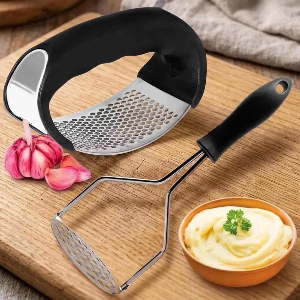 Amassador de Batatas Inox com Espremedor de Alho Facil de Lavar Utensilio