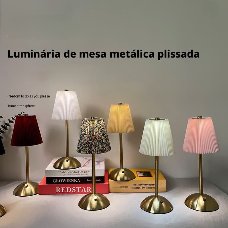 Candeeiro de mesa de tecido plissado luz noturna sala de jantar Bar quarto sala de estar luz atmosfera de carregamento