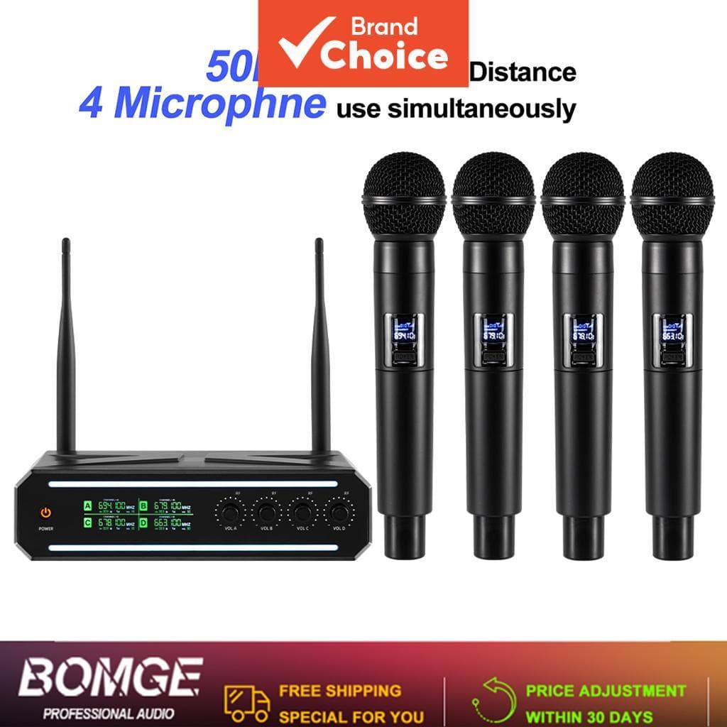 Conjunto de Microfone Sem Fio UHF BOMGE, Microfone Dinâmico de Mão, Adequado para Cantar, Karaokê, Igreja, DJ e Outras