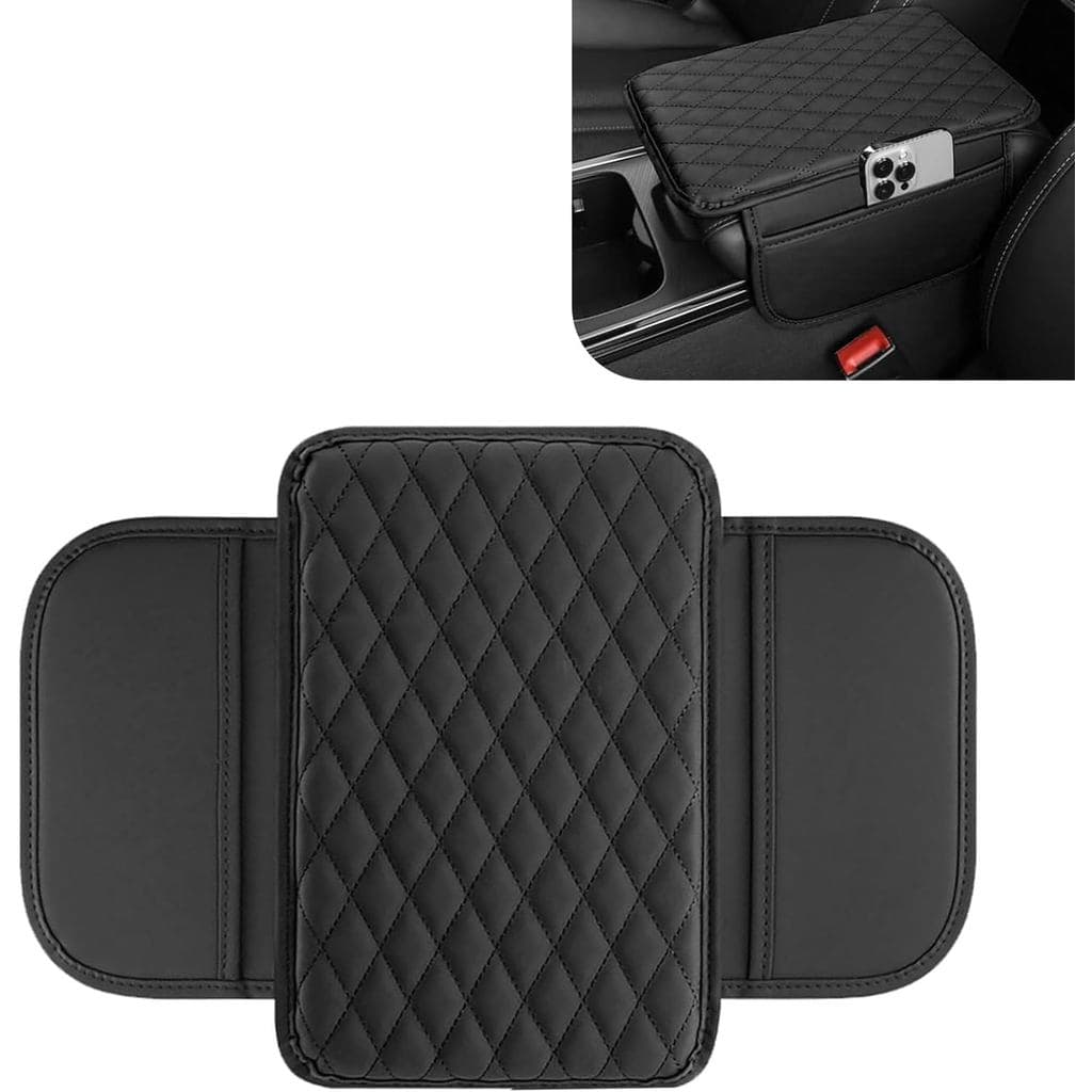 Capa Atualizada Do Console Central Carro , Almofada De Apoio De Braço De Couro De Microfibra Com 2 Sacos De Armazenament