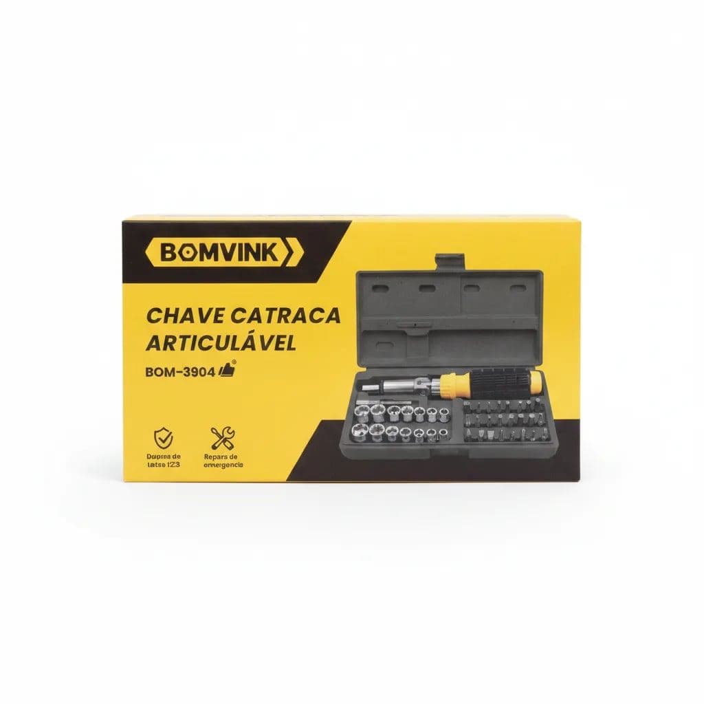 Chave Catraca Articulável com Jogo de Bits e Soquetes BOM-3904