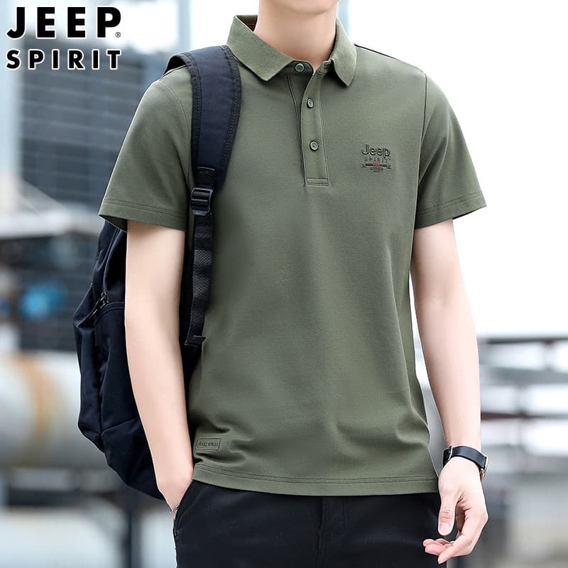 JEEP SPIRIT Verão Novo Estilo Camiseta de Manga Curta Masculina Lapela Meia Manga Frisada Algodão Negócios Camisa polo C