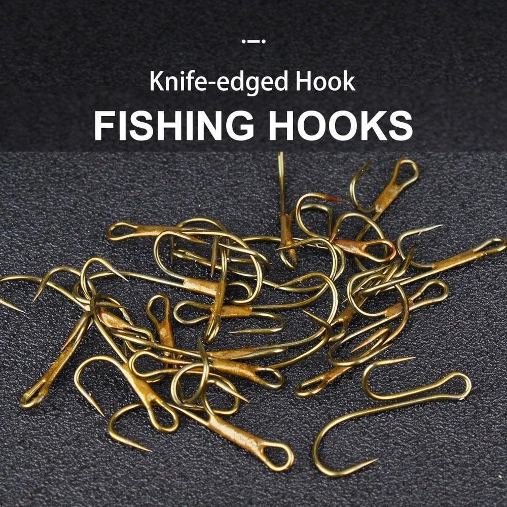 CHLIZ 20pcs Âncora Gancho De Peixe , Anzol Duplo De Aço Com Alto Carbono Antiderrapante Pesca Barbado Dourado Durável